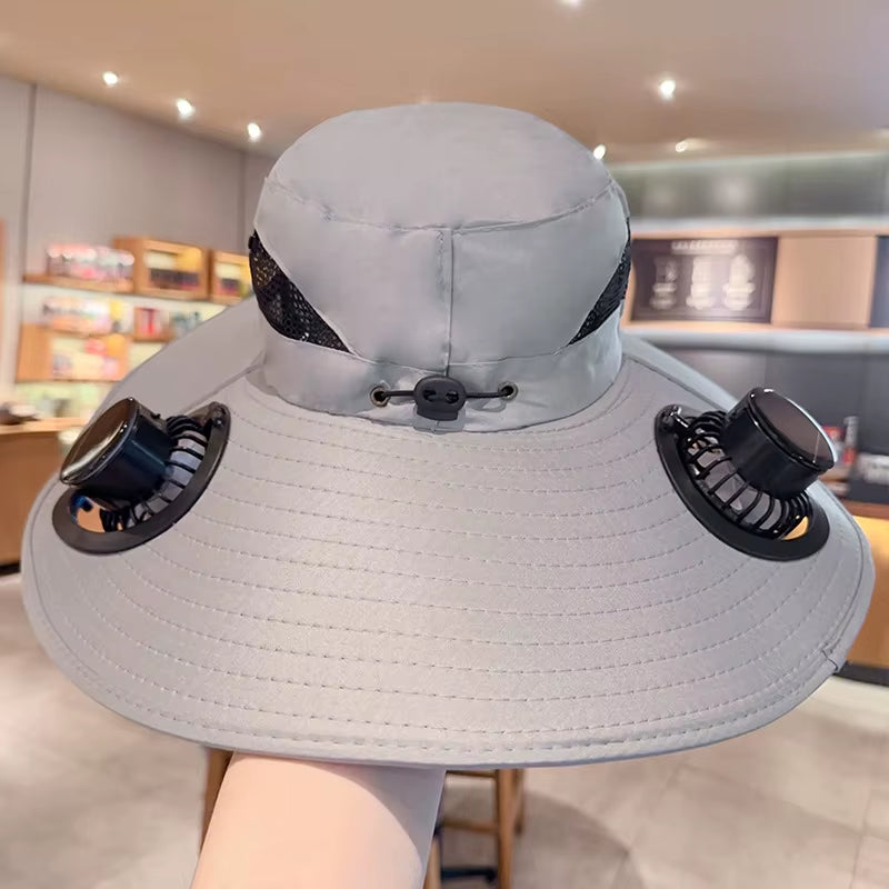 Large Brim Solar Fan Hat for Men Women Anti-Uv Sun Protection for Summer Outdoor Activities Car Battery Powered Sunshade for Car