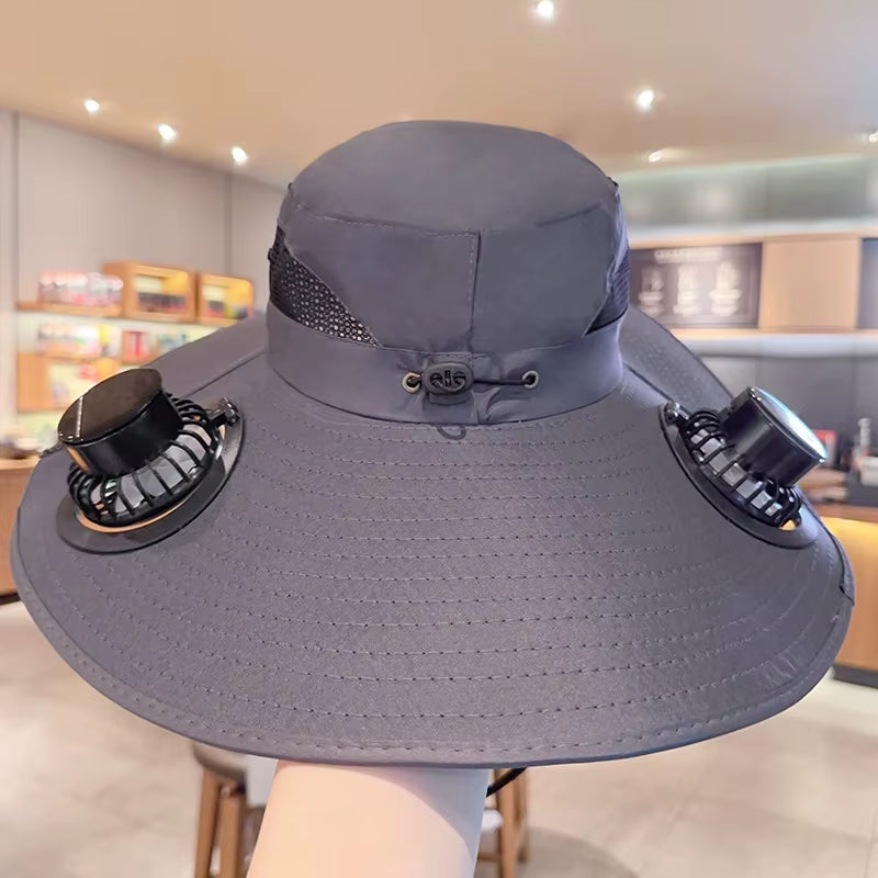 Large Brim Solar Fan Hat for Men Women Anti-Uv Sun Protection for Summer Outdoor Activities Car Battery Powered Sunshade for Car