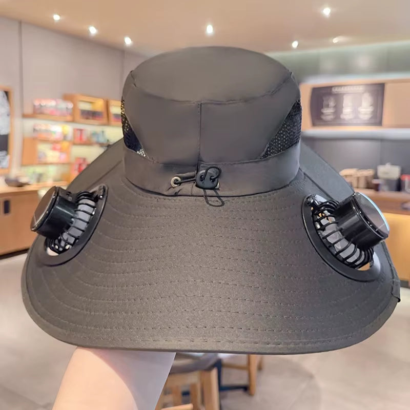 Large Brim Solar Fan Hat for Men Women Anti-Uv Sun Protection for Summer Outdoor Activities Car Battery Powered Sunshade for Car