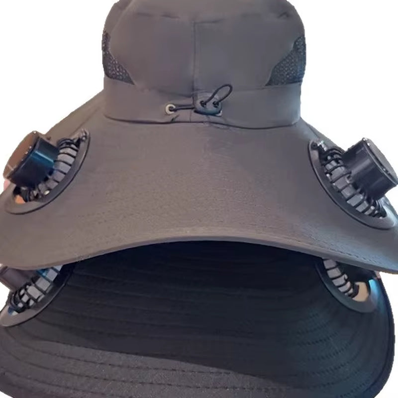 Large Brim Solar Fan Hat for Men Women Anti-Uv Sun Protection for Summer Outdoor Activities Car Battery Powered Sunshade for Car