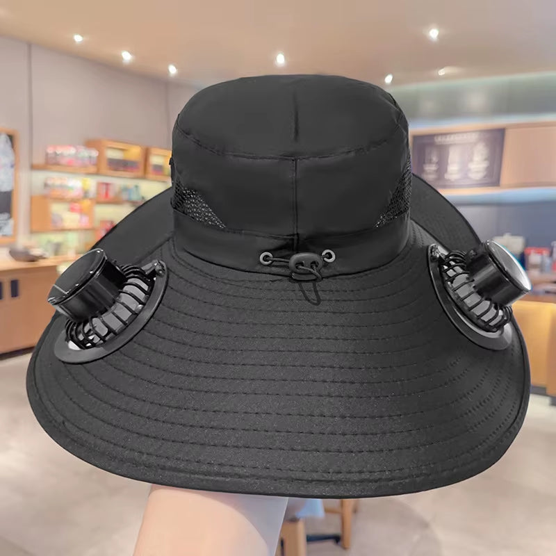 Large Brim Solar Fan Hat for Men Women Anti-Uv Sun Protection for Summer Outdoor Activities Car Battery Powered Sunshade for Car