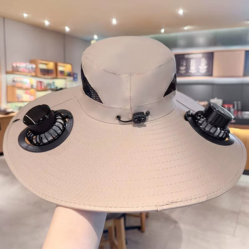 Large Brim Solar Fan Hat for Men Women Anti-Uv Sun Protection for Summer Outdoor Activities Car Battery Powered Sunshade for Car
